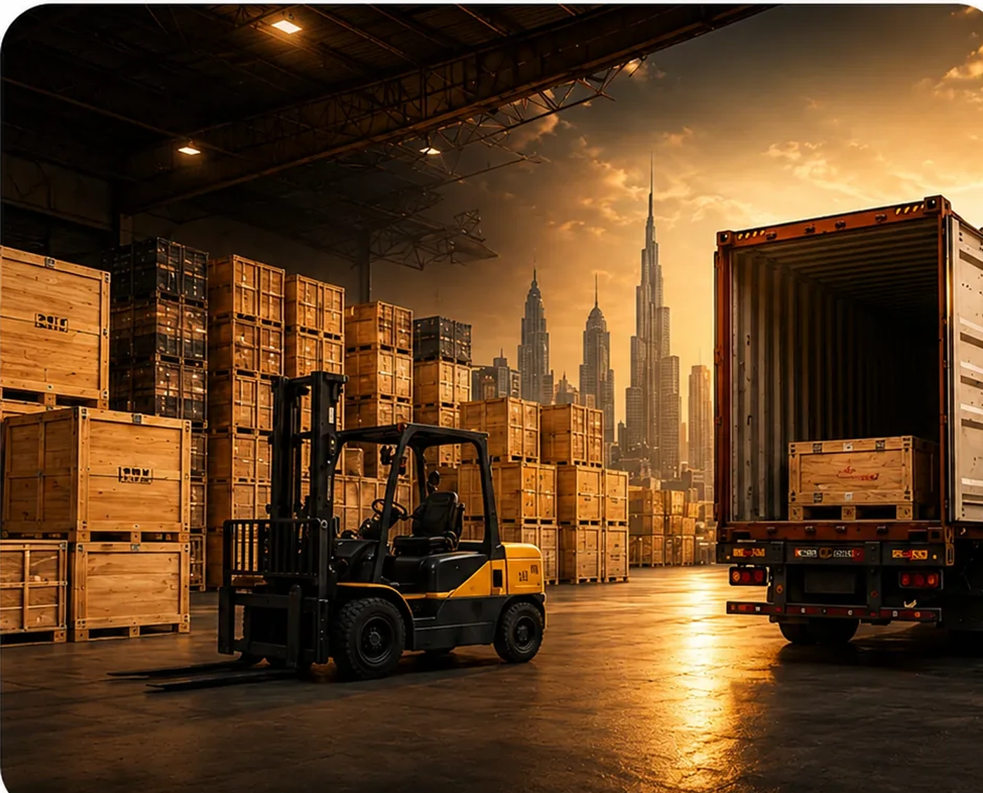 Sea freight warehouse and shipping container without overlaid logo